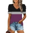 thumbnail image 2 of GigrtiJin Puff Sleeve Tops for Women V Neck Color Block Loose Blouse Trendy Casual T-Shirt, 2 of 3
