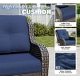 thumbnail image 3 of Joyside 5 PCS Patio Furniture Set with 3-Seat Sofa, Side Table & Coffee Table, 2 Wicker Chairs with High Back, Deep Seating, Wide Armrest, Thick Cushions for Deck Porch, DarkBlue, 3 of 8