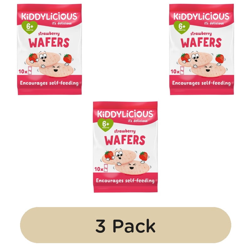 Kiddylicious Strawberry Maxi Wafers Baby Snacks Multi 10 x 4g, British Import (Pack of 3)