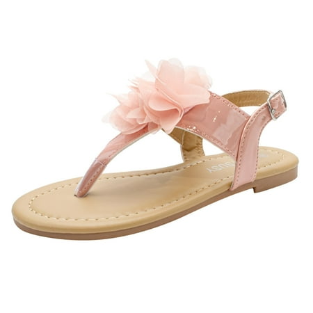 

MQLKF Children Flat Bottomed Pin Toe Sandals Flower Beach Shoes Pin Toe Little Girls Sandals For Outer Wear Casual Stylish Lightweight Girls Walking shoes
