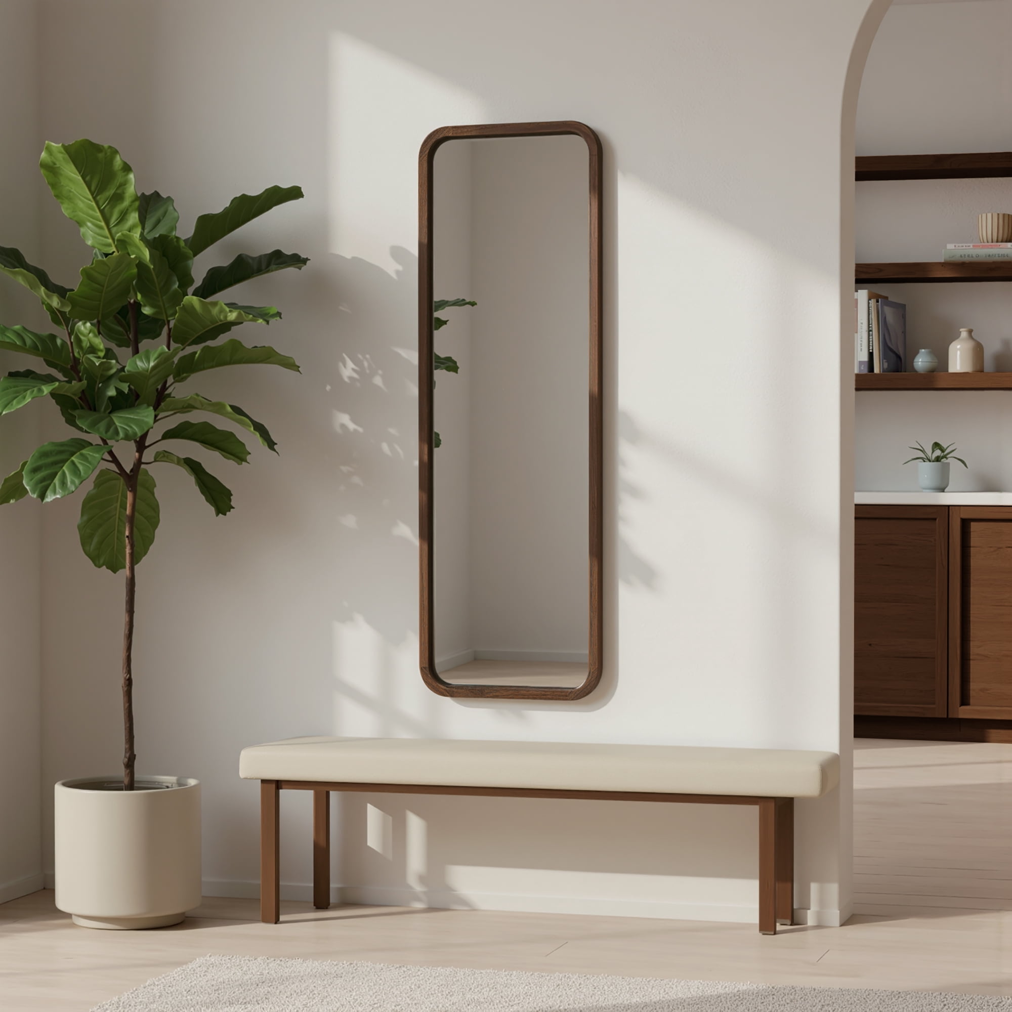 Mainstays 17x53 Walnut Framed Large Wall Mirror for Bedroom or