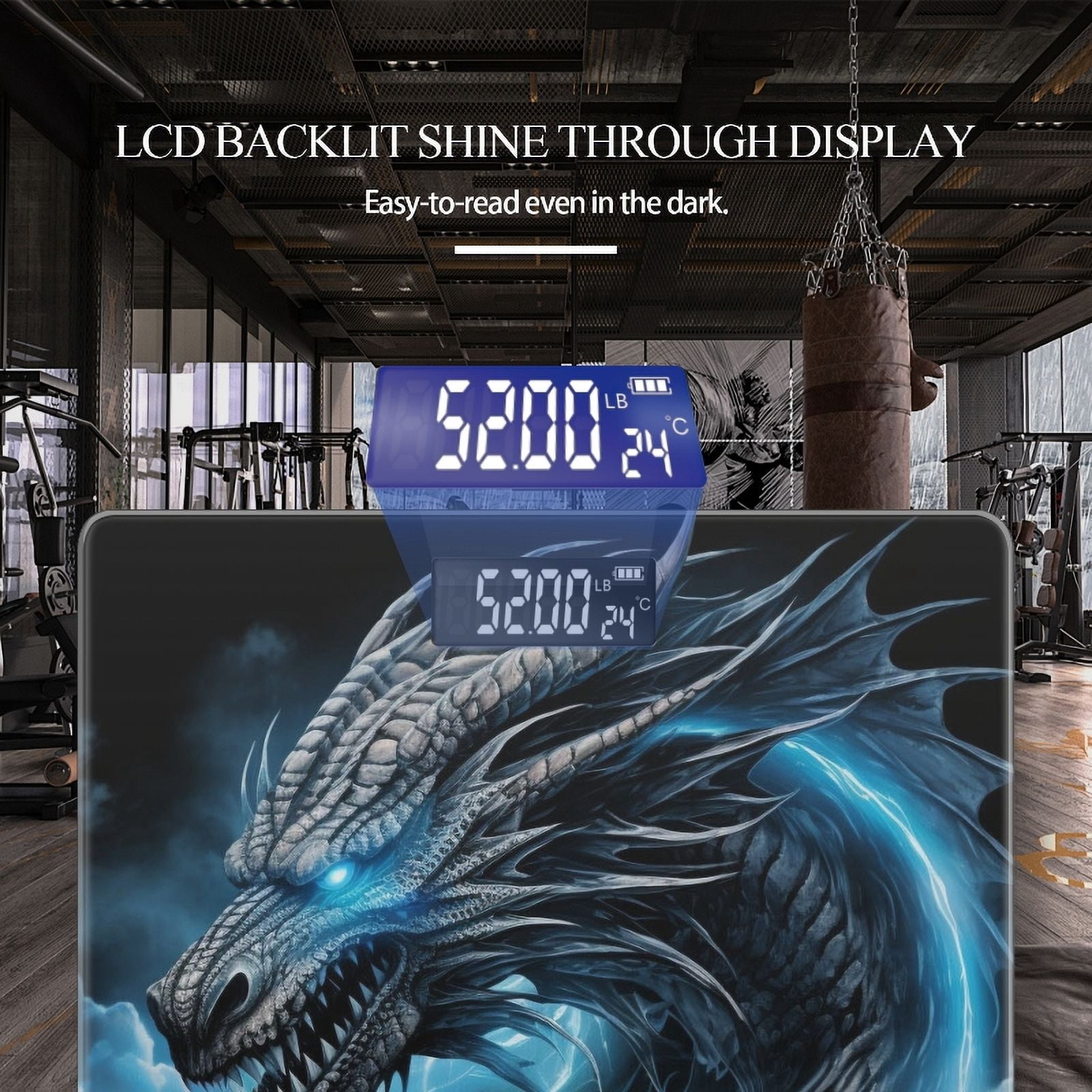 High Precision Body Weight Scale Smart Bathroom Scales with Large LCD Display(400lbs),Decorative for Bedroom-Fierce Dragon With Glowing Blue Eyes