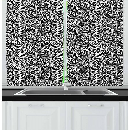 Black And White Curtains 2 Panels Set Damask Inspired Floral Arrangement Foliate Motif Victorian Inspirations Window Drapes For Living Room Bedroom