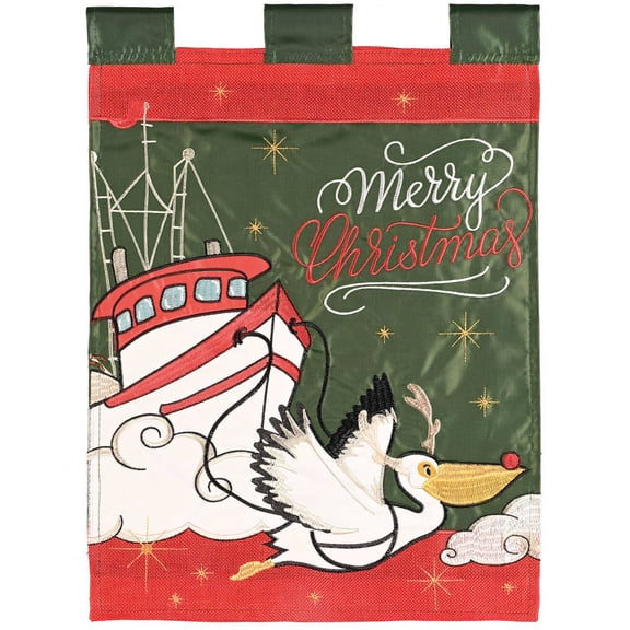 Magnolia Garden Merry Christmas Pelican Shrimp Boat 29 x 42 Inch Polyester Garden Flag