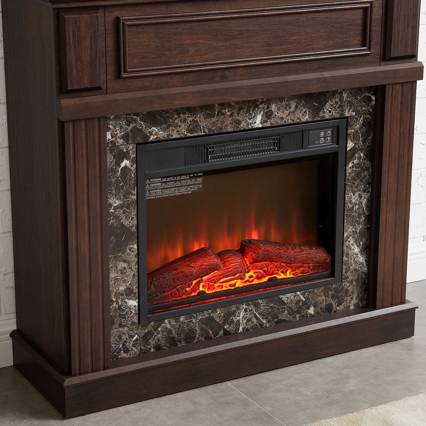 S-HOME Electric Fireplace Mantel Surround with 23 Inch Insert, Adjustable Flame, Remote Control for Home，Cherry