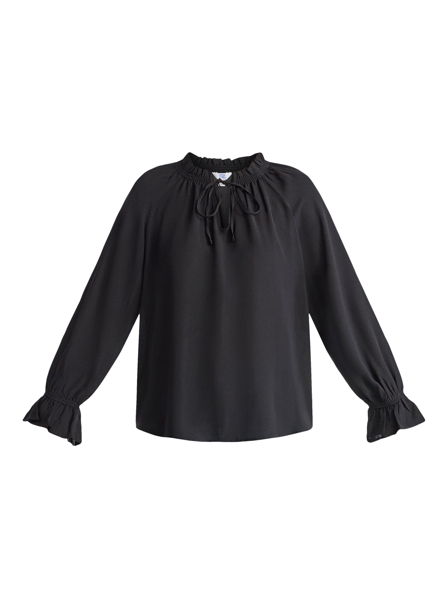 Time and Tru Women's Ruffle Neck Blouse with Long Sleeves, Size XS – XXXL