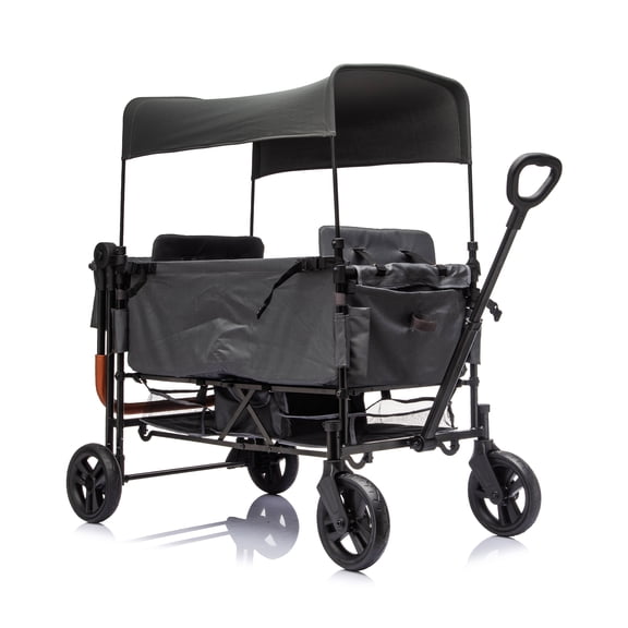 2-Seater Wagon Stroller with 5-Point Safety Harness, Adjustable Canopy, Push-Pull Handles, 7-Level Height Adjustment, Foldable Frame for Kids 6-36 Months