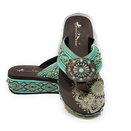 

Montana West Aztec Concho Flip Flops Womens Sandals Shoes Turquoise Blue Brown