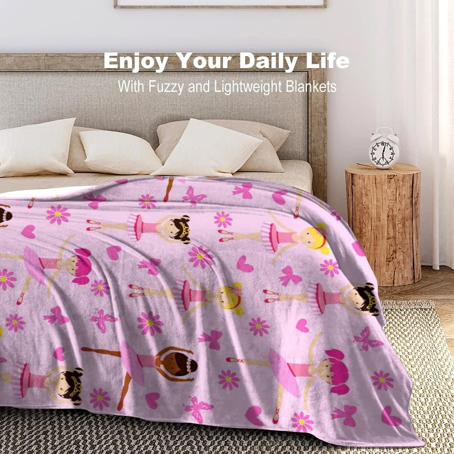 Cute Girl Ballerina Blanket Super Soft Warm Flannel Throw Blankets Dance Blankets for Sofa Couch Bed Decoration Girls Adult All Season Gifts 50"x40"