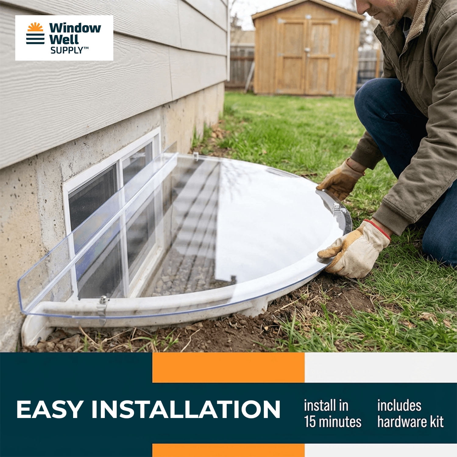 "Just Cover It" Window Well Cover (Polycarbonate, 40" Width x 17" Length)