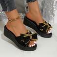 thumbnail image 5 of Puntoco Bow Wedge Sandals for Women Platform Sandals Slides Open Toe Slip On Casual Summer Mules High Heels Black 6(37), 5 of 9