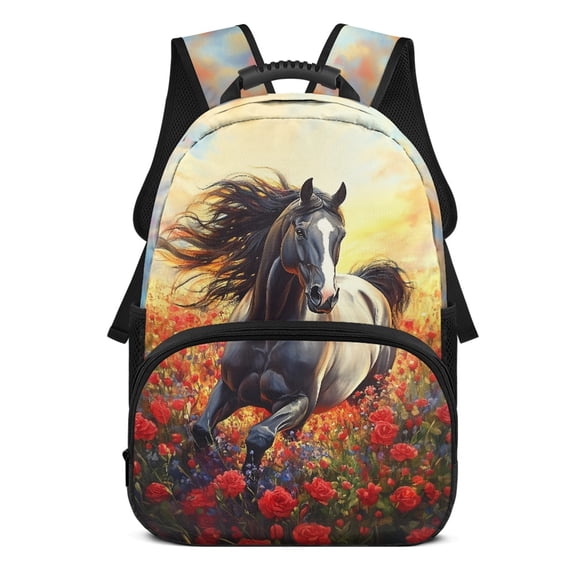 POLERO Smooth Zipper Backpack for Back to School Work, Polyester Fabric Large Capacity Backpacks, Horse Pattern