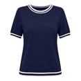thumbnail image 5 of hlysgo Womens Loose Fit T Shirts Short Sleeve Tees Crewneck Color Block Summer Tops Navy,2xL, 5 of 6
