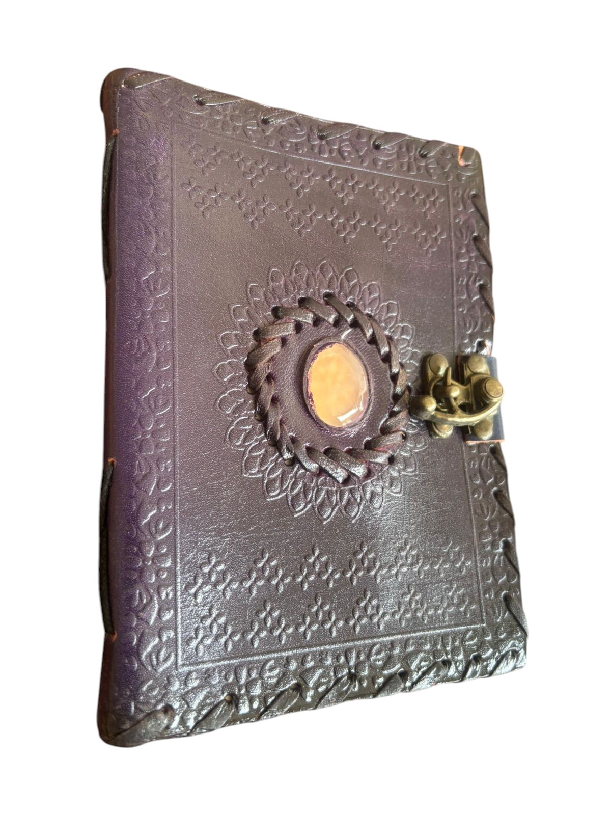 Handmade Purple Leather Journal with Stone Closure, White Drawing Pages, Vintage Notebook Diary 5x7 Inch