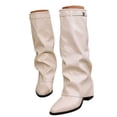 thumbnail image 3 of RotHome Women Tall Boots Knee High Wide Calf Chunky Heel Pointed Toe Fold Over Boots Fashionable Pull On Heel Boots for Women Trendy Fall Winter, 3 of 9