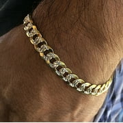 Men's Diamond Cut Bracelet 14K Gold Plated On Solid 925 Sterling Silver Two Tone Cuban Link 8.5" Inch x 8MM Thick