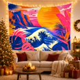 thumbnail image 3 of Tropical Sunset Ocean Waves Scene, Energetic Retro Style for Beach Lovers, Coastal Home Decor, Housewarming Gift Tapestry Wall Hanging for Bedroom, Living Room and Dorm, 3 of 7