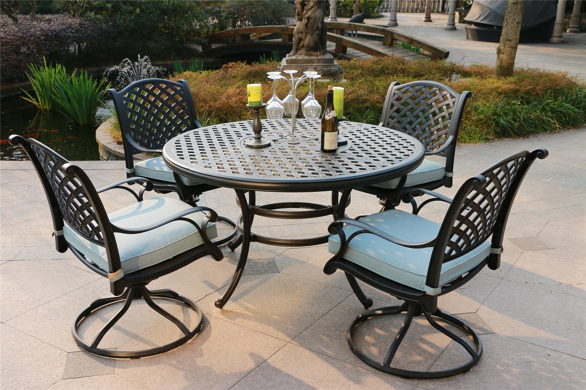 Hennessey Outdoor Patio Dining Set With Swivel Rockers Cast Aluminum 5