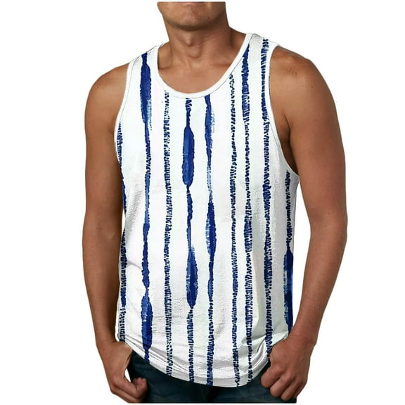 Aueoeo Stripe Tank Top for Men Casual Sleeveless T-Shirt Crew Neck Summer Striped Vests Vacation Muscle Shirts
