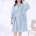thumbnail image 7 of Women Plush Bathrobes V Neck Lace-Up Print Pajamas Loose Lounge Thick Thermal Fall Winter Home Wear With Pocket (Free Size, Blue), 7 of 7