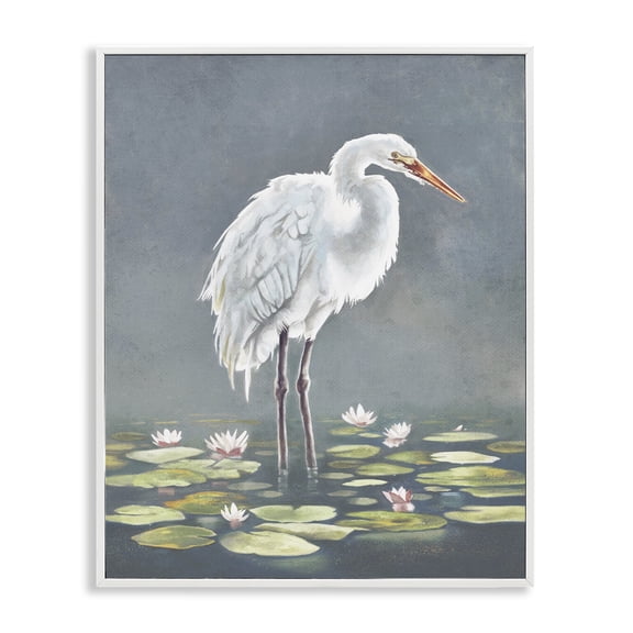 Stupell Industries Coastal White Heron & Pond Lilies White Framed Giclee Art, 16 x 20, by Lucca Sheppard