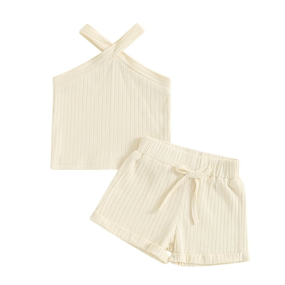 Musuos 2Pcs Toddler Girl Summer Outfits 6 12 18 24M 3 4Y Sleeveless Cross Halter Tank Tops Solid Color Shorts Set Casual Clothes