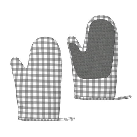

Hirioo Gray Checkboard for Silicone Oven Mitts for BBQ Baking Cooking Set of 2 Heat Resistant 260℃ Non-Slip Kitchen Essentials
