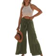 thumbnail image 2 of Qiylii Linen Wide Leg Smocked Waist Palazzo Pants for Women Casual Summer High Waisted Lounge Trousers with Pockets, 2 of 5