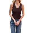 thumbnail image 3 of Womens Pointelle Knit Top V Neck Strappy Tank Tops Summer Sleeveless Blouses Shirts Tops Brown S, 3 of 9