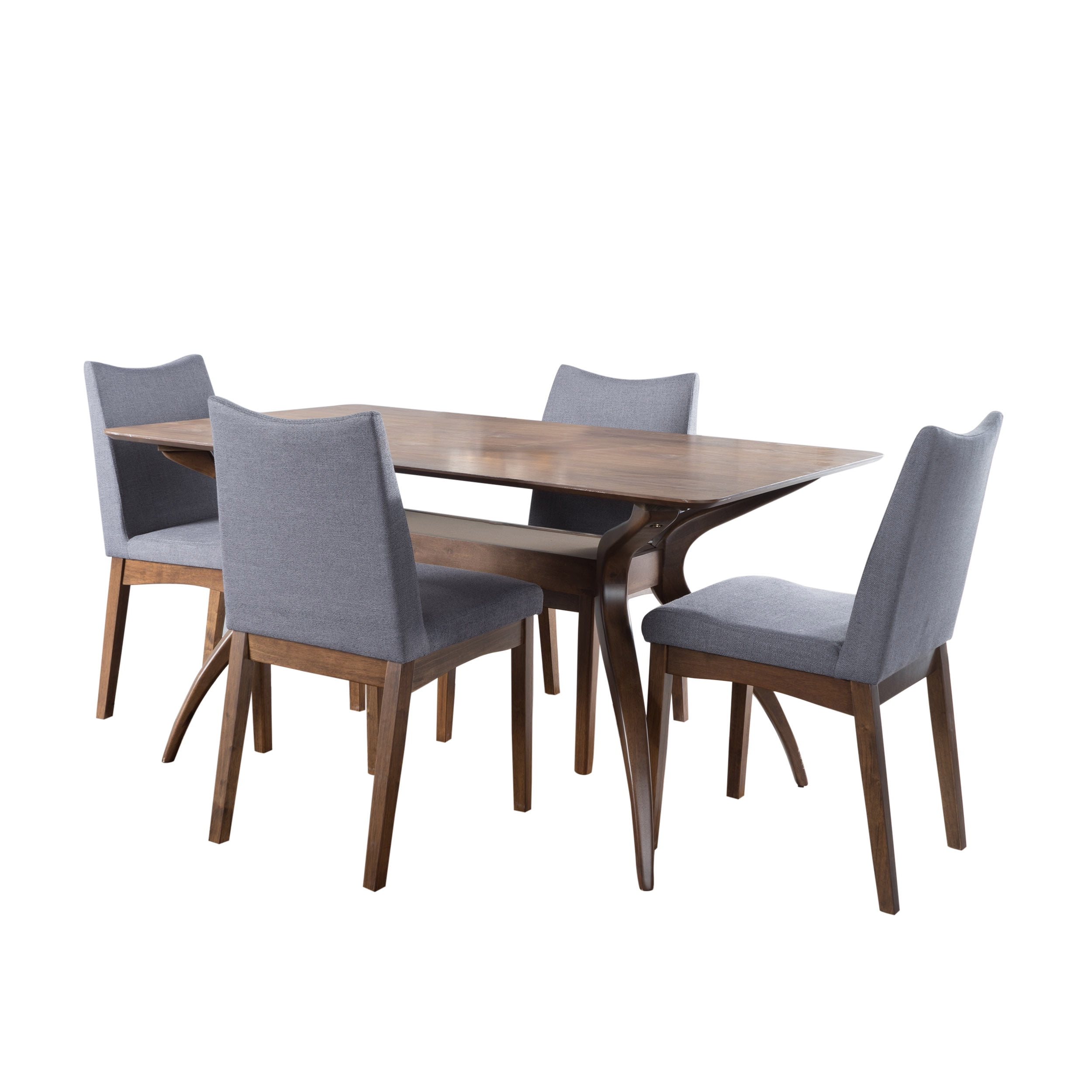 Noble House Roosevelt Dark Grey Fabric and Walnut Wood Dining Set