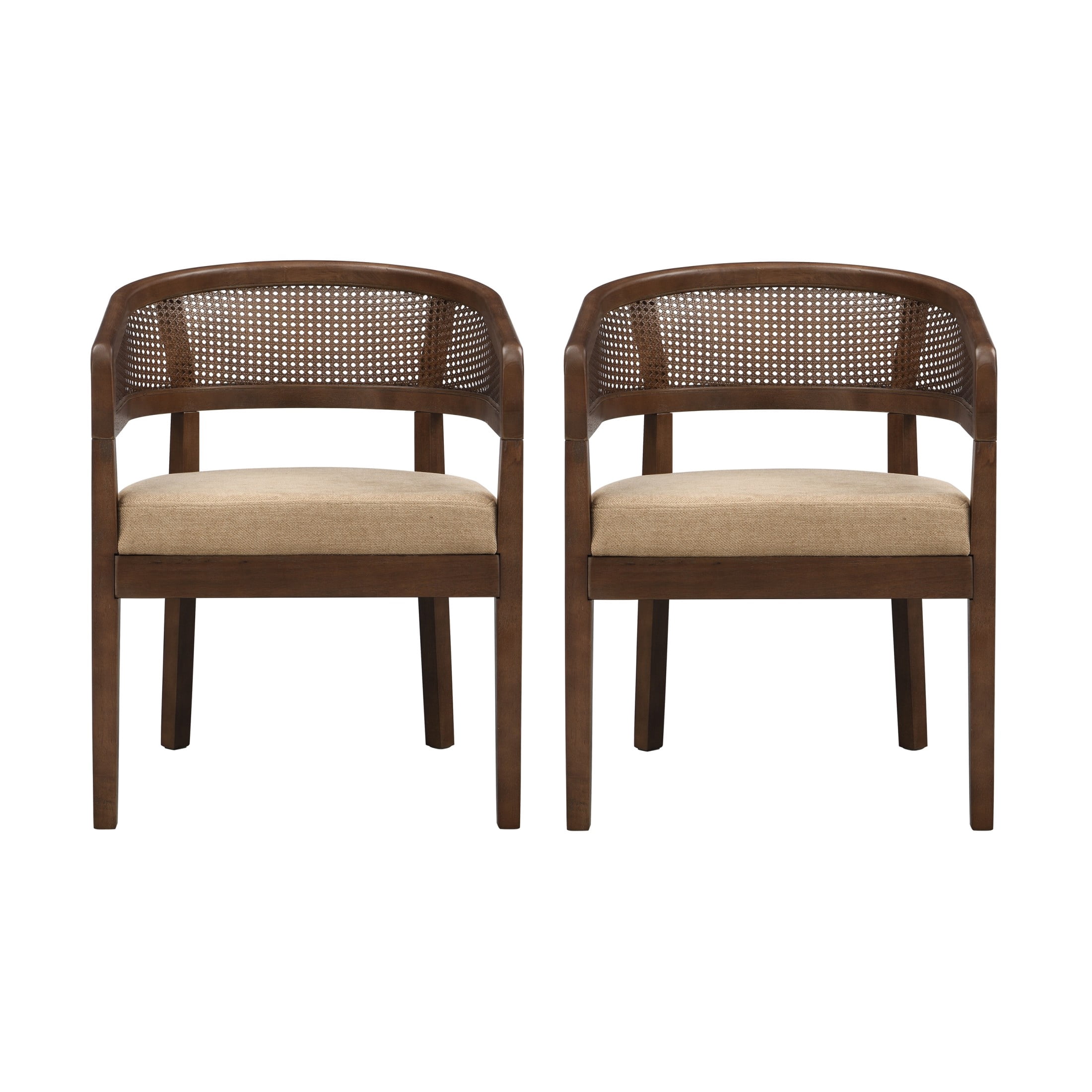 Christopher Knight Home Rattan Curved Back Dining Chairs, Wood Frame with Cushion, Walnut+Light Brown, Set of 2