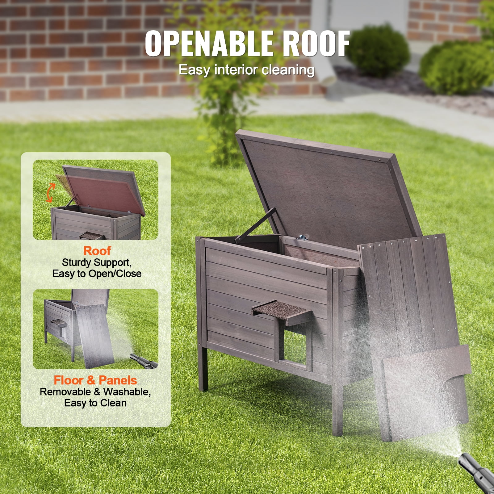 KFFKFF Weatherproof Outdoor Cat Shelter, Wooden Insulated House for Cats and Rabbit, 34x22x27in