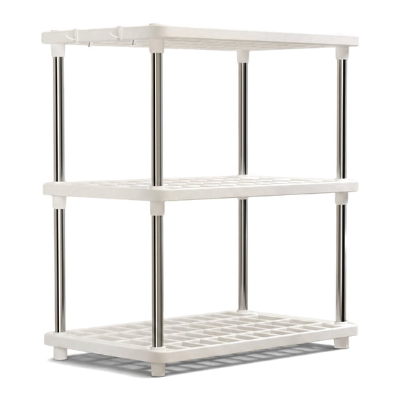 3‑Tier Plastic Storage Shelves – Adjustable & Stackable Organizer 16 × 8 × 21in