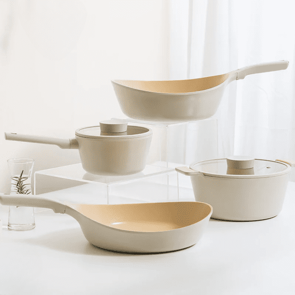 NEOFLAM Vulcan 6-Piece Ivory Nonstick Cookware Set, Ceramic Coated, Induction Compatible, Made in Korea