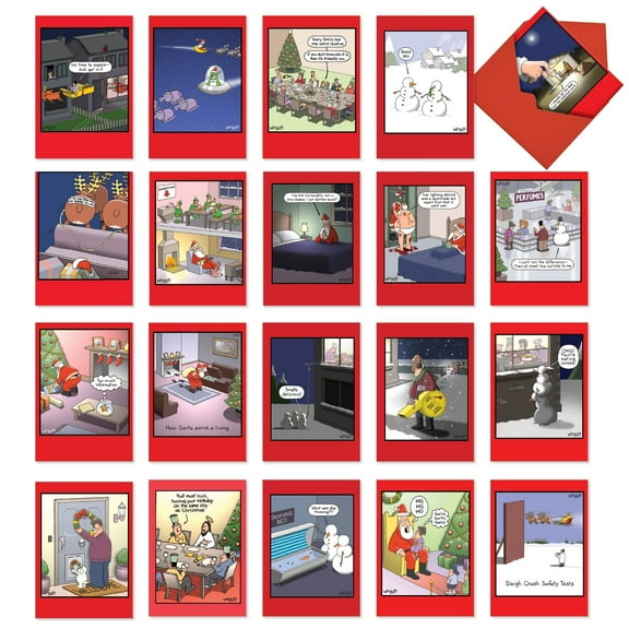 NobleWorks 20 Assorted set Funny Christmas Greeting Cards w/5 x 7 Inch Envelopes (20 Designs, 1 Each) Whyatt's Wonderland AC7141XSG-B1x20