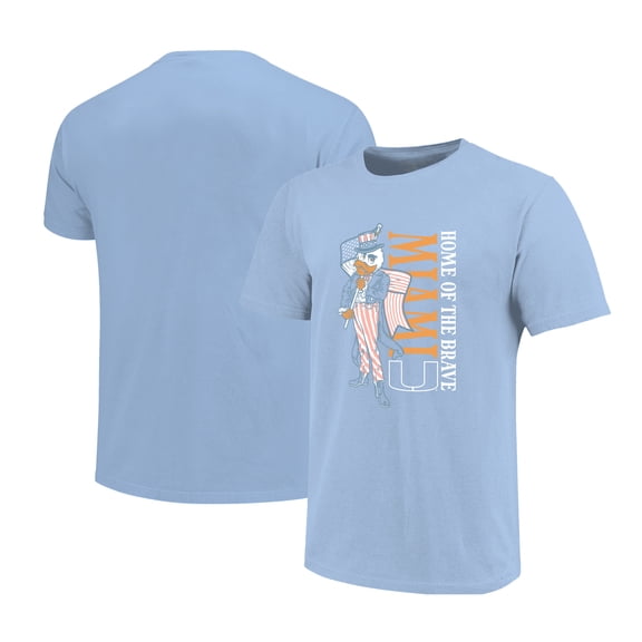 Girls Youth Light Blue Miami Hurricanes Americana Mascot Flag T-Shirt