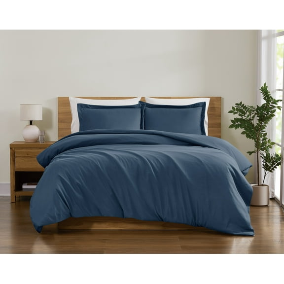 Truly Soft Everyday Solid 3-Piece Full/Queen Duvet Set in Dark Blue, Polyester , Adult, All Season, OEKO-TEX Certified