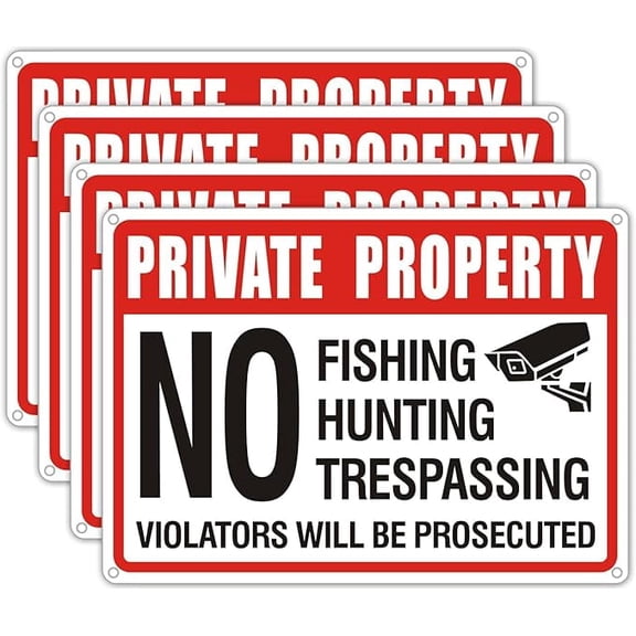(4 Pack) Private Property No Trespassing No Hunting No Fishing Sign, No Trespassing No hunting signs,12x8 inches Reflective Aluminum Metal Warning Sign