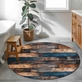 thumbnail image 4 of Vintage Wooden Large Area Rugs for Bedroom Living Room, Soft Non Slip Carpet Bedside Rug, Farmhouse Retro Shabby Wood Round Floor Cover Kitchen Accent Rug 4' for Dining Room/Office, 4 of 9