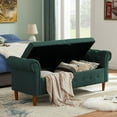 thumbnail image 2 of 63" Storage Ottoman Bench, Button Tufted End of Bed Ottoman Bench, Rolled Armed Ottoman Couch Long Bench, Multifunctional Storage Rectangular Sofa Stool, for Bedroom, Living Room, Hallway, Green, 2 of 9