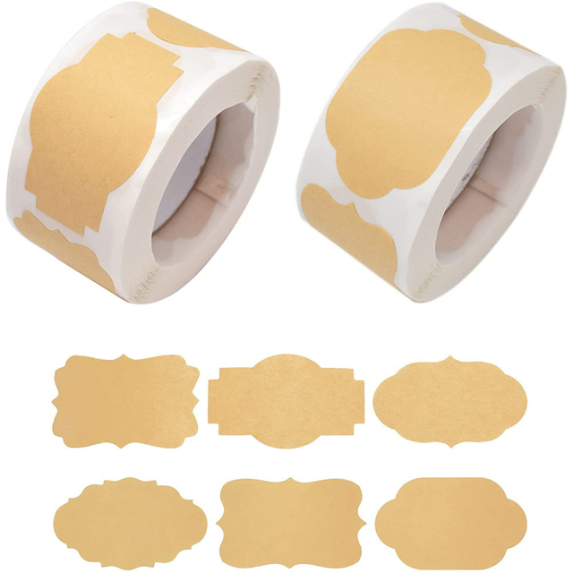 Self Adhesive Jar Labels, Brown Kraft Paper for Personalized Packaging, 6 Different Shapes, Suitable for Stores, Schools, Kitchens, and Special Events
