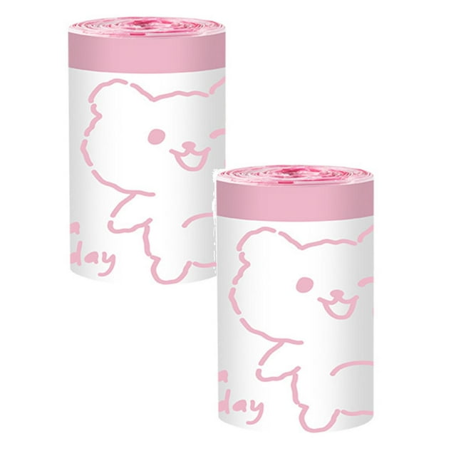 Oleegame 2PC Small Trash Bags Drawstring ,small Bathroom Garbage Bags, 120 Counts Trash Can Liners For Bathroom Kitchen ,White Rabbit Print 4 Gallon Small Trash Can Liners Pink