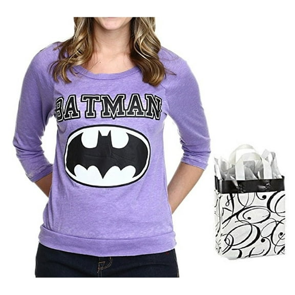 Batman Logo Junior Womens' Raglan Shirt & Bag - 2 Piece Gift Set (Small)