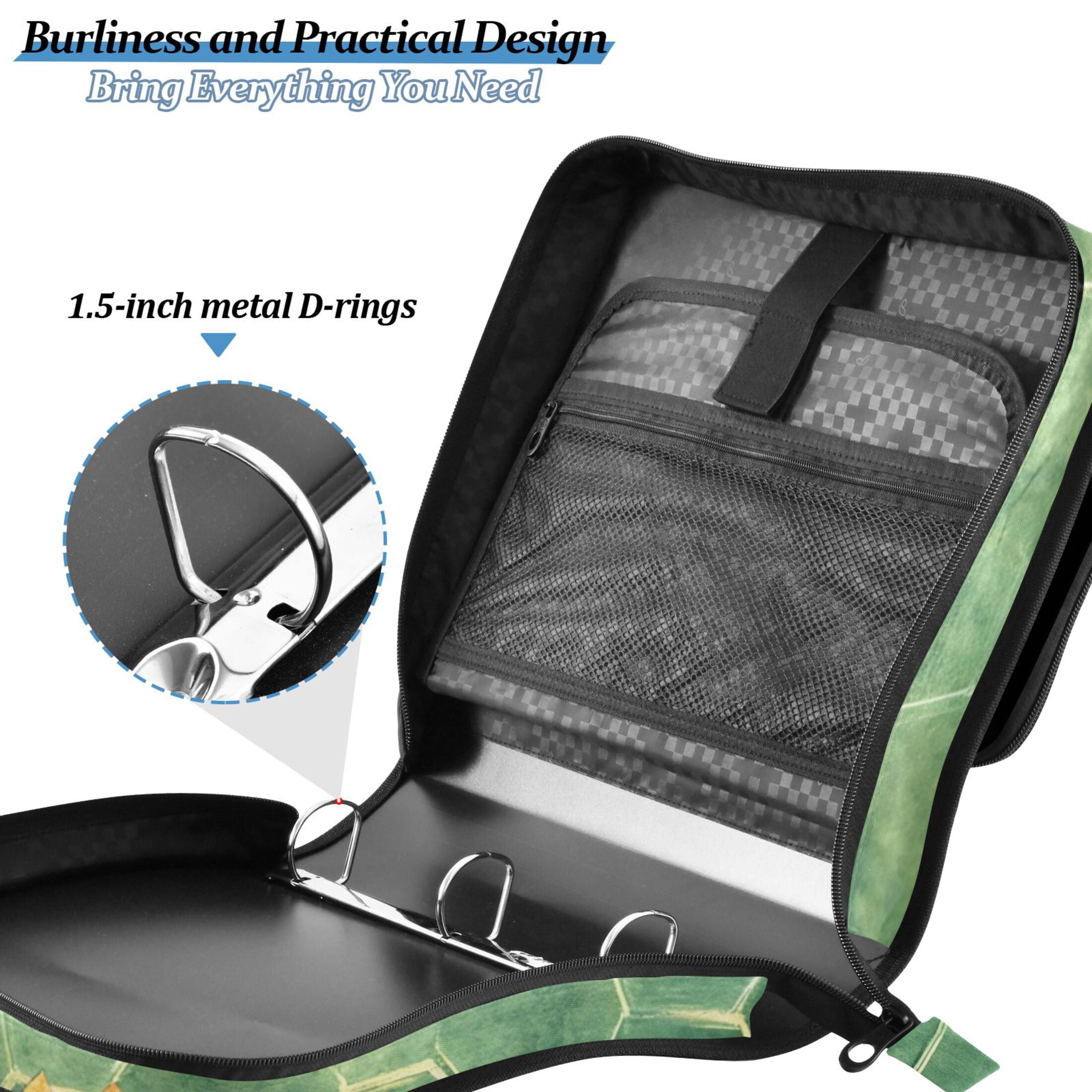 3 Ring Zipper Binder with Shoulder Strap Waterproof Trapper Keeper 2 Inch D-Ring 500 Sheets Capacity Bee Beehive Sunflower