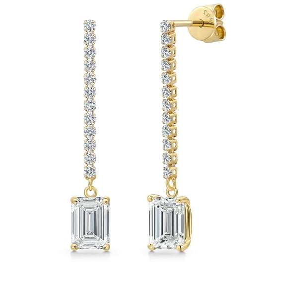 Gem Stone King 2.50 Cttw 14K Yellow Gold IGI Certified Lab Grown Diamond Earrings | Emerald Cut 1 Ct Each | D-E Color | VS1-VS2 Clarity | Dangle Earrings for Women