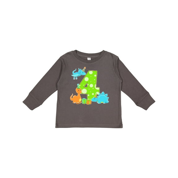 Inktastic Dinosaur Party-fourth Birthday Boys or Girls Long Sleeve Toddler T-Shirt
