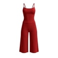 thumbnail image 4 of Women's Soft 2 Piece Athletic Outfits Solid Color Crop Cami Tops and Stretch Capri Wide Leg Pants Daily Workout Yoga Matching Sets Red, 4 of 9