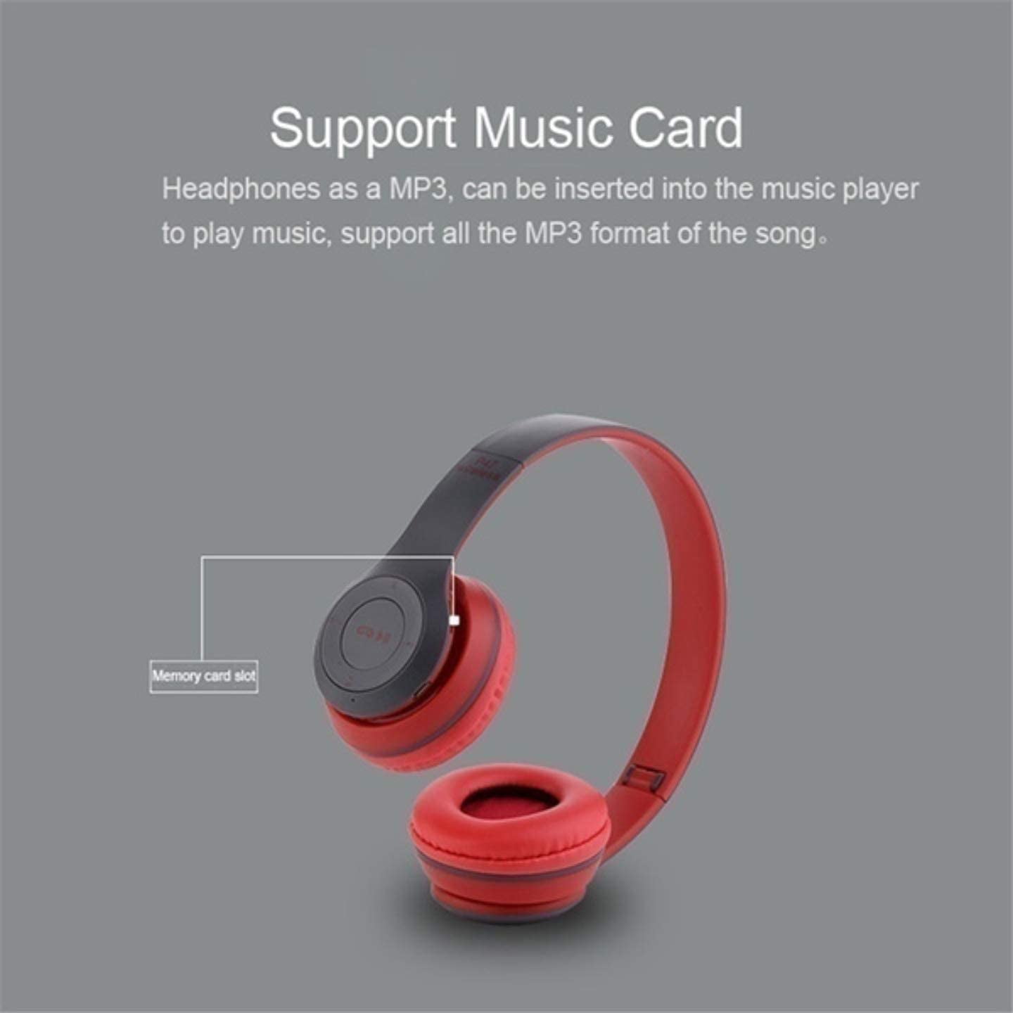 Wireless Headphones, P47 Bluetooth Over Ear Foldable Headset with Microphone Stereo Earphones Support FM Radio TF for PC TV Smart Phones-Black