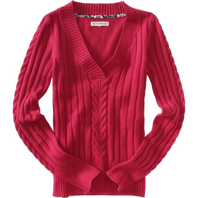 Aeropostale suéter de punto con cuello en V Ted para mujer, rojo, pequeño