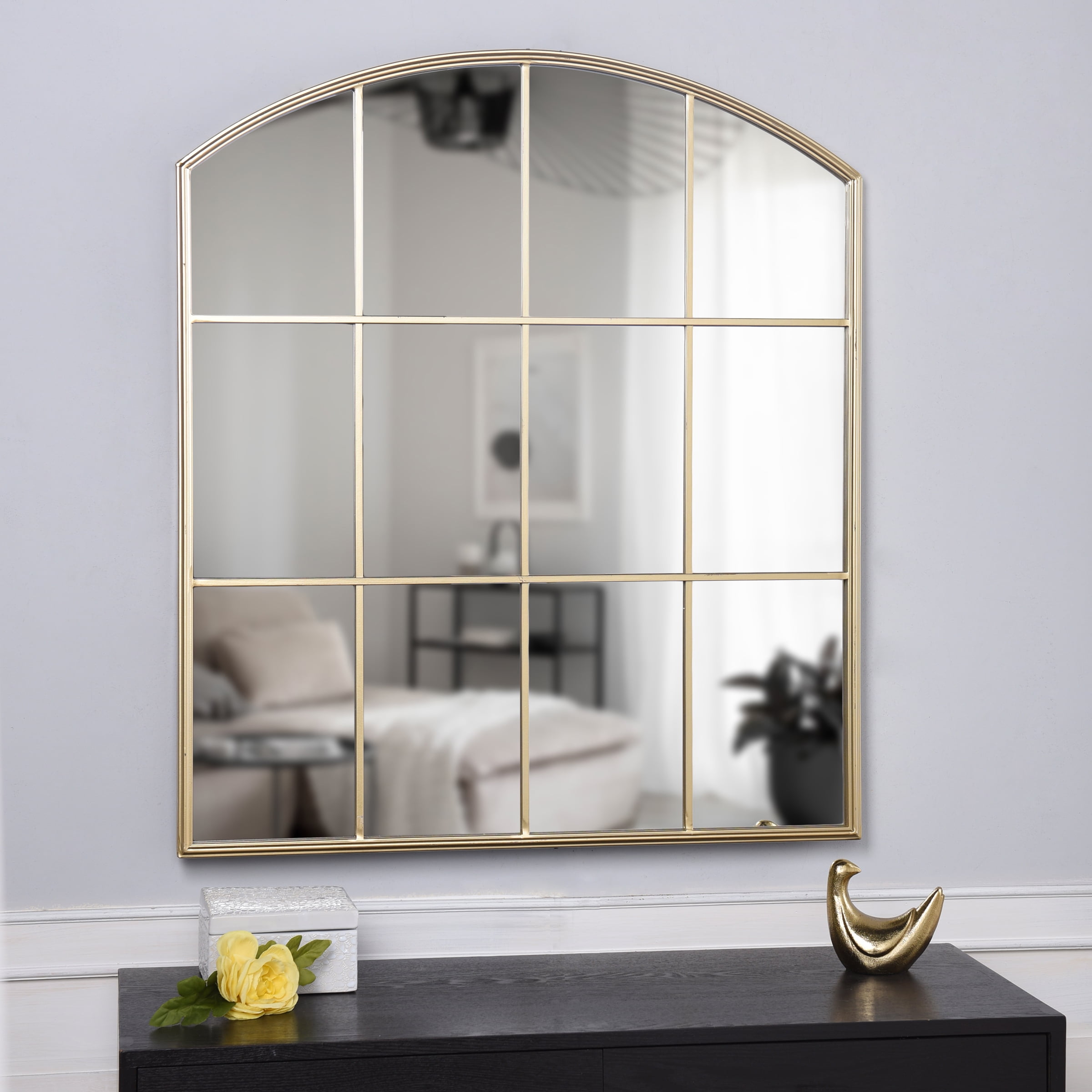 Free Shipping Iuka Farmhouse Metal Window Pane Wall Mirror Bright Gold Finish Walmart